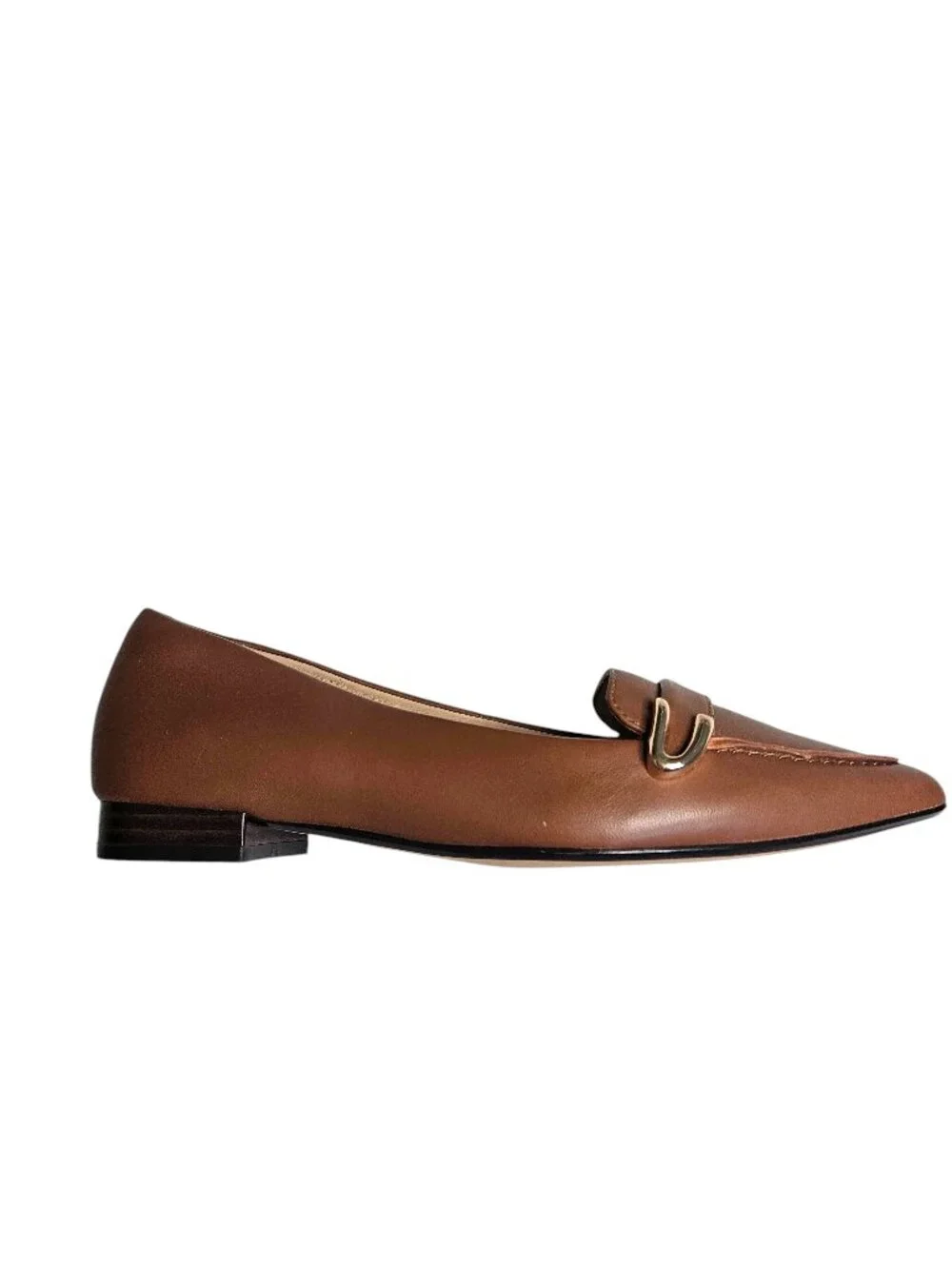 Clarks Laina 15 Buckle Dark Tan Leather Pointed Toe Loafer Flat, 7.5M, NWT